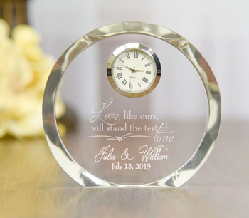 Crystal engraved clock for couples