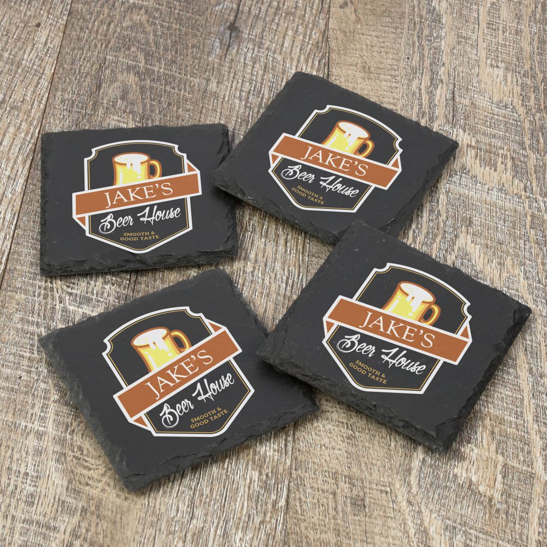 Personalized Beer House Slate Coasters