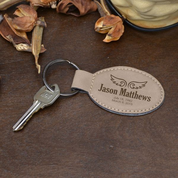 Angel wings personalized memorial keychain