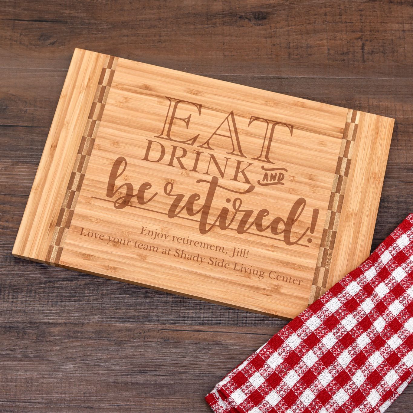 Eat, Drink & Be Retired Personalized Cutting Board